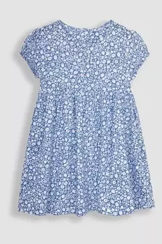 Платье из джерси с пышными рукавами и цветочным узором Jojo Maman Bb, синий