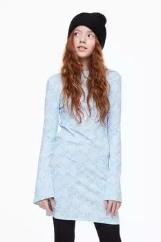 Платье из джерси с рукавами-трубой H&M Striped, розовый