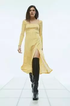 Платье из джерси с ромбовидным вырезом H&M, желтый/узор