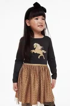 Платье из джерси с тюлем H&amp;M, темно-серый/лошадь
