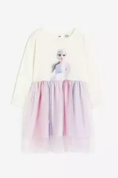 Платье из джерси с тюлевой юбкой H&M, белый