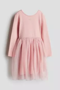 Платье из джерси с тюлевой юбкой H&M, розовый