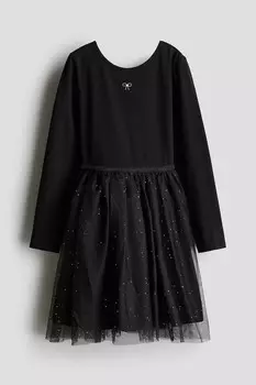 Платье из джерси с тюлевой юбкой H&M, черный