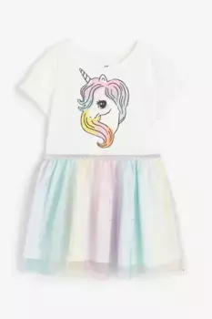 Платье из джерси с тюлевой юбкой H&M, белый