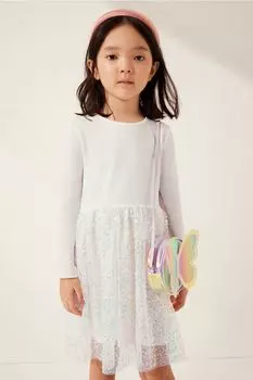 Платье из джерси с юбкой из пайеток H&M, белый