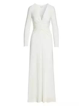 Платье из джерси с V-образным вырезом и сборками Halston