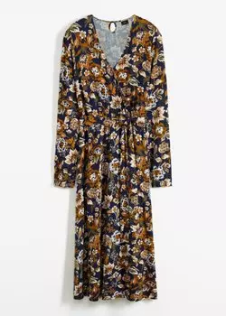 Платье из джерси с v-образным вырезом и завязывающимся ремешком Bpc Bonprix Collection, синий