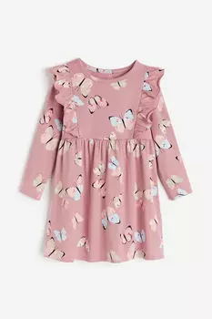 Платье из джерси с воланами H&M, розовый