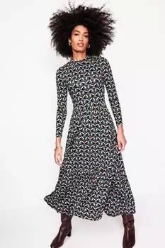 Платье из джерси с высоким воротом и многослойным кроем Boden, синий