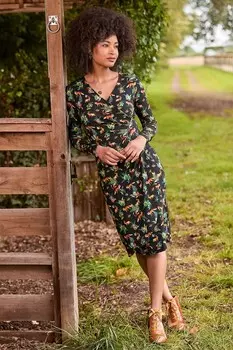 Платье из джерси с запахом спереди и сборками с изображением лесных созданий Joe Browns, черный
