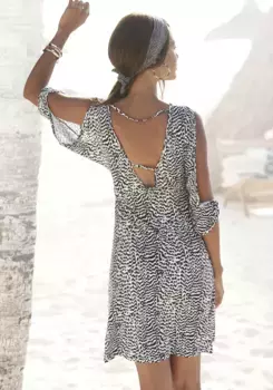 Платье из джерси с животным принтом и V-образным вырезом, рукавами 3/4, летнее платье, пляжное платье Vivance, черно-белый