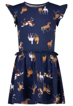 Платье из джерси SALT AND PEPPER "Dream Horse", с принтом в виде лошади по всей поверхности и рюшами, синий