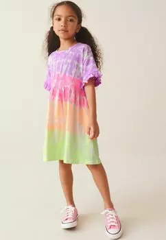 Платье из джерси Short Sleeve Regular Fit Next, цвет pink purple yellow bright tie dye