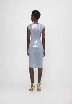 Платье из джерси Sleeveless Deep V Neck Shirred Front Dress To Knee Norma Kamali, туманно-синий