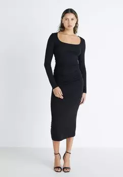 Платье из джерси Soft Touch Ruched Midi Dress Gina Tricot, черный