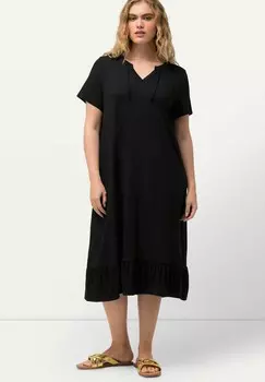 Платье из джерси SPLIT NECK SHORT SLEEVE MIDI Ulla Popken, черный
