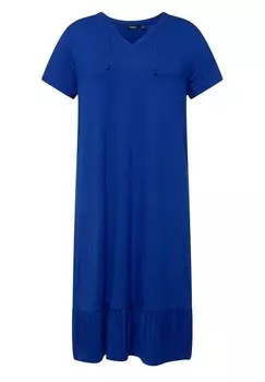 Платье из джерси SPLIT NECK SHORT SLEEVE MIDI Ulla Popken, темно-синий