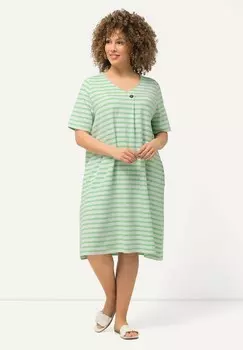Платье из джерси STRIPED SHORT SLEEVE Ulla Popken, зеленый