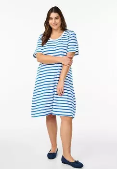 Платье из джерси STRIPED WITH SHORT SLEEVES Zizzi, светло-голубой