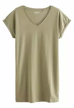 Платье из джерси V-Neck Capped Sleeve Next, оливково-зеленое