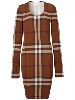 Платье из джерси в клетку Burberry, коричневый