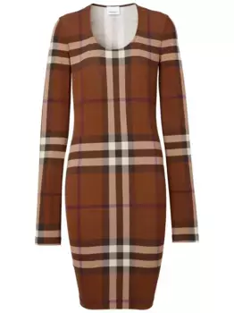 Платье из джерси в клетку BURBERRY, коричневый