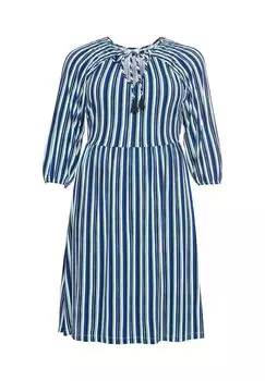 Платье из джерси в полоску, завязка на вырезе sheego, цвет Royalblau-Wei