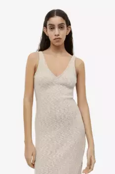 Платье из джерси в рубчик H&M, бежевый