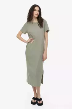 Платье из джерси в рубчик H&M, зеленый