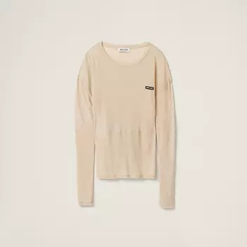 Платье из джерси в рубчик окрашенное в готовой одежде Miu Miu, бежевый