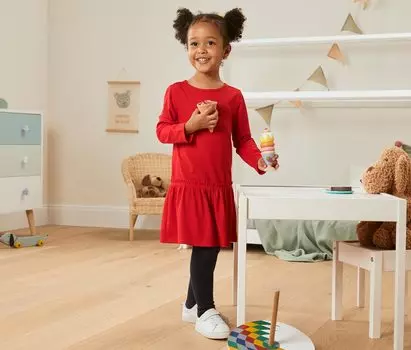 Платье из джерси в рубчик Tchibo, красный