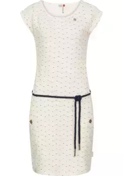 Платье из джерси в стиле рэгвир "Tag Zig Zag", стильное платье-рубашка с классным принтом и шнурком для завязывания Ragwear, белый