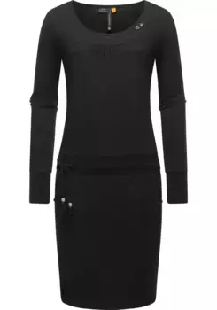 Платье из джерси в стиле рэгвир "Пенеллопа", женское хлопковое платье с длинными рукавами и кулиской на талии Ragwear, черный