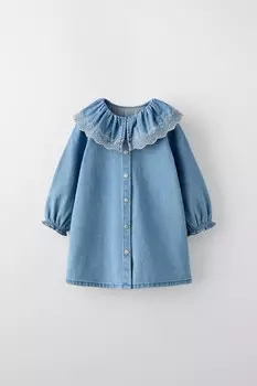 Платье из джинса с вышивкой ZARA, средне-синий