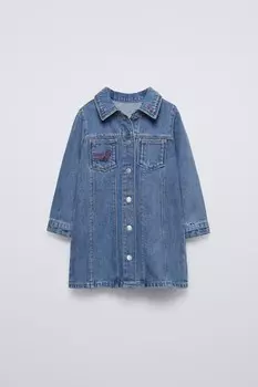 Платье из джинса с вышивкой ZARA, средне-синий