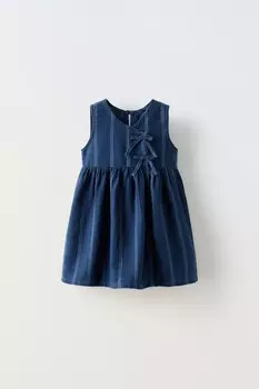 Платье из джинса в полоску с бантами ZARA, синий