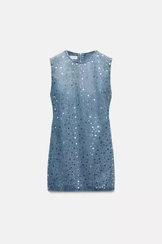 Платье из джинсовой ткани trf с зеркалами ZARA, светло-голубой