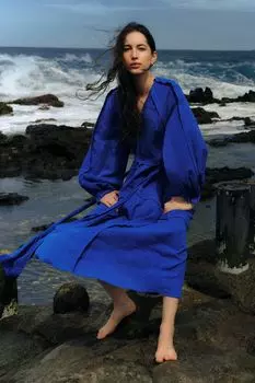 Платье из фактурного хлопка с поясом Jigsaw, синий