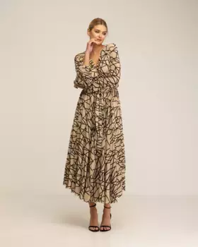 Платье из фатина с геометрической деталью из бархата Tantra, бежевый