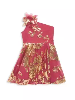 Платье из фольги на одно плечо для маленьких девочек и девочек Marchesa Notte Mini, коралл