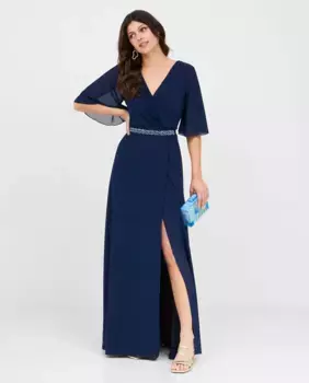 Платье из газа с перекрестным вырезом Veneno en la piel, синий