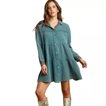 Платье из хлопчатобумажной марли с минеральной стиркой FASHNZFAB, цвет lagoon