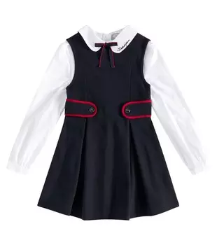 Платье из хлопчатобумажной ткани пике и поплина с логотипом Dolce&Gabbana Kids, цвет blu scurissimo 2
