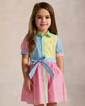 Платье из хлопка для девочки с короткими рукавами Polo Ralph Lauren, мультиколор