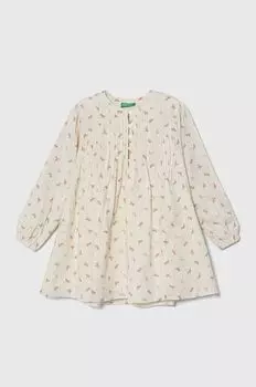 Платье из хлопка для маленькой девочки United Colors of Benetton, бежевый