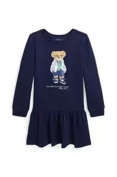 Платье из хлопка для маленькой девочки Polo Ralph Lauren, темно-синий