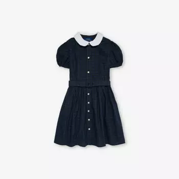 Платье из хлопка и поплина с контрастным воротником в клетку 7-14 лет Polo Ralph Lauren, зеленый