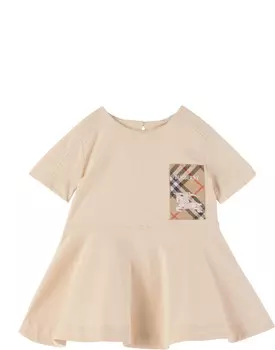 Платье из хлопка с бежевым принтом в клетку Burberry