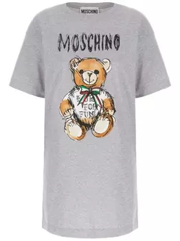 Платье из хлопка с плюшевым мишкой Moschino, серый