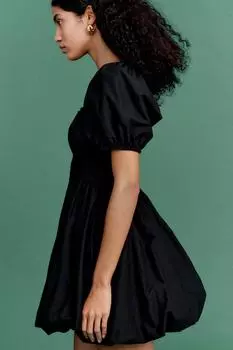 Платье из хлопка с подолом-фонариком H&M, черный